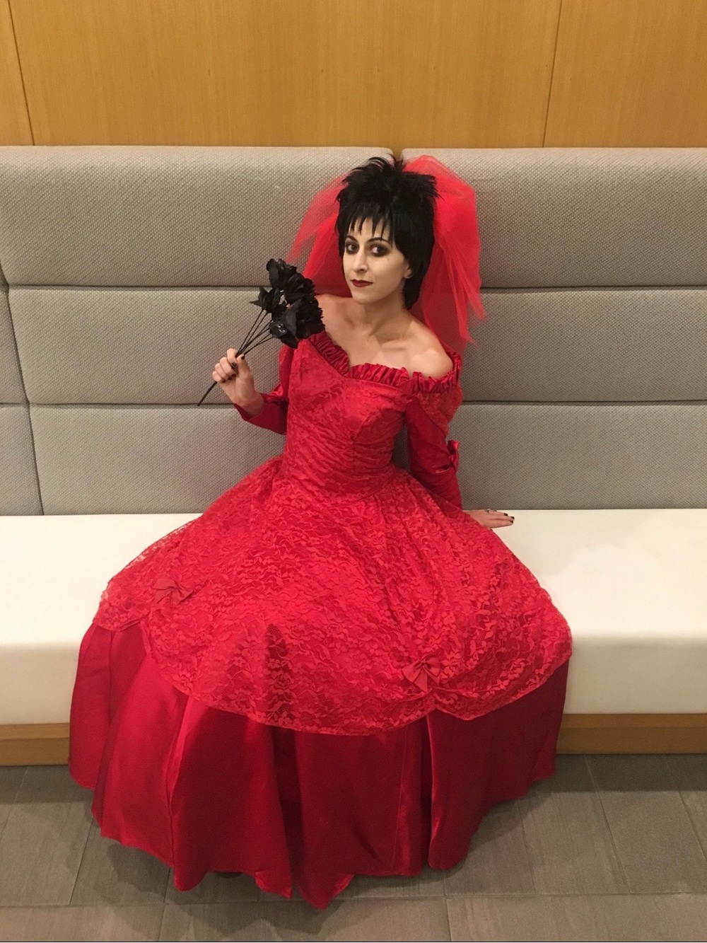 Beetlejuice Lydia Deetz Red Gothic Wedding Dress Costume XS